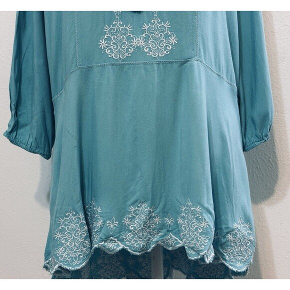 Ali Miles Women Size Large Embroidered Floral Tassel Tunic Top Boho Peasant - Picture 4 of 11